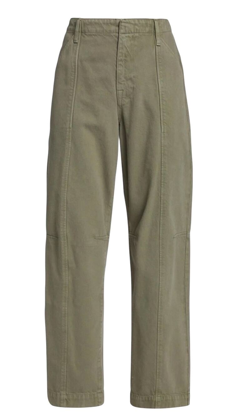 Frame Denim High Rise Relaxed Cotton Trouser Washed Military 26 Cool Girl Chic